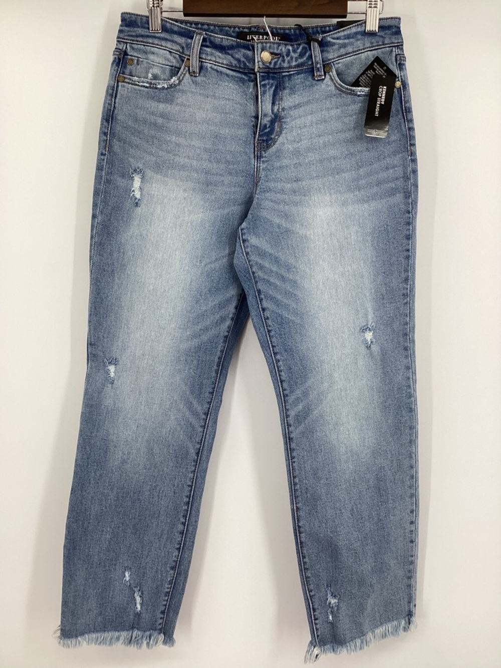 Liverpool Kennedy Crop Straight Jeans Light Blue Distressed